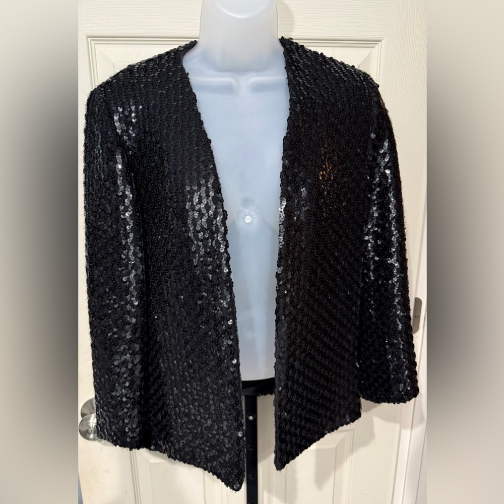 Black Sequin Open Front Formal Jacket
